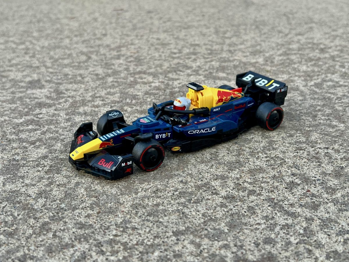 This is the Red Bull Racing RB20 (in Lego form). This car won both the Drivers and the Constructors championships in 2024.