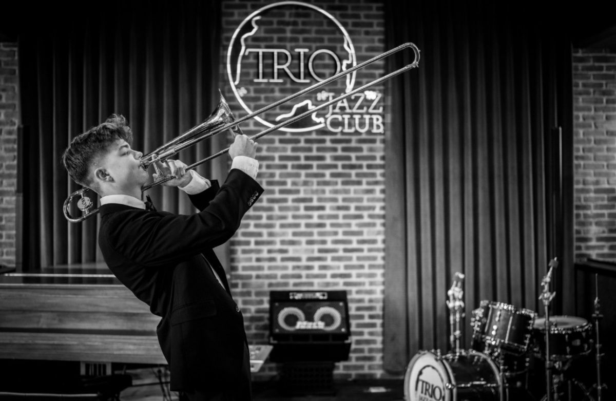 Senior James McCormack plays the trombone for the LHS Jazz collective (Photo used with permission by James McCormack). 