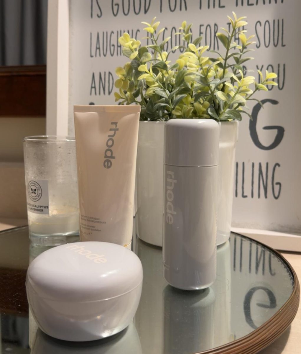 Three products from Hailey Bieber’s skincare line; Rhode skincare. 