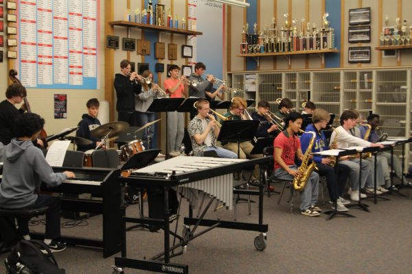 The LHS Jazz Collective is seen rehearsing during the 4b lunch period