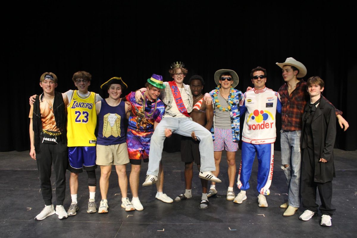Mr. LHS contestants after the show, propping up their winner, Aedan Wagner. Photo by Anna Bergan

